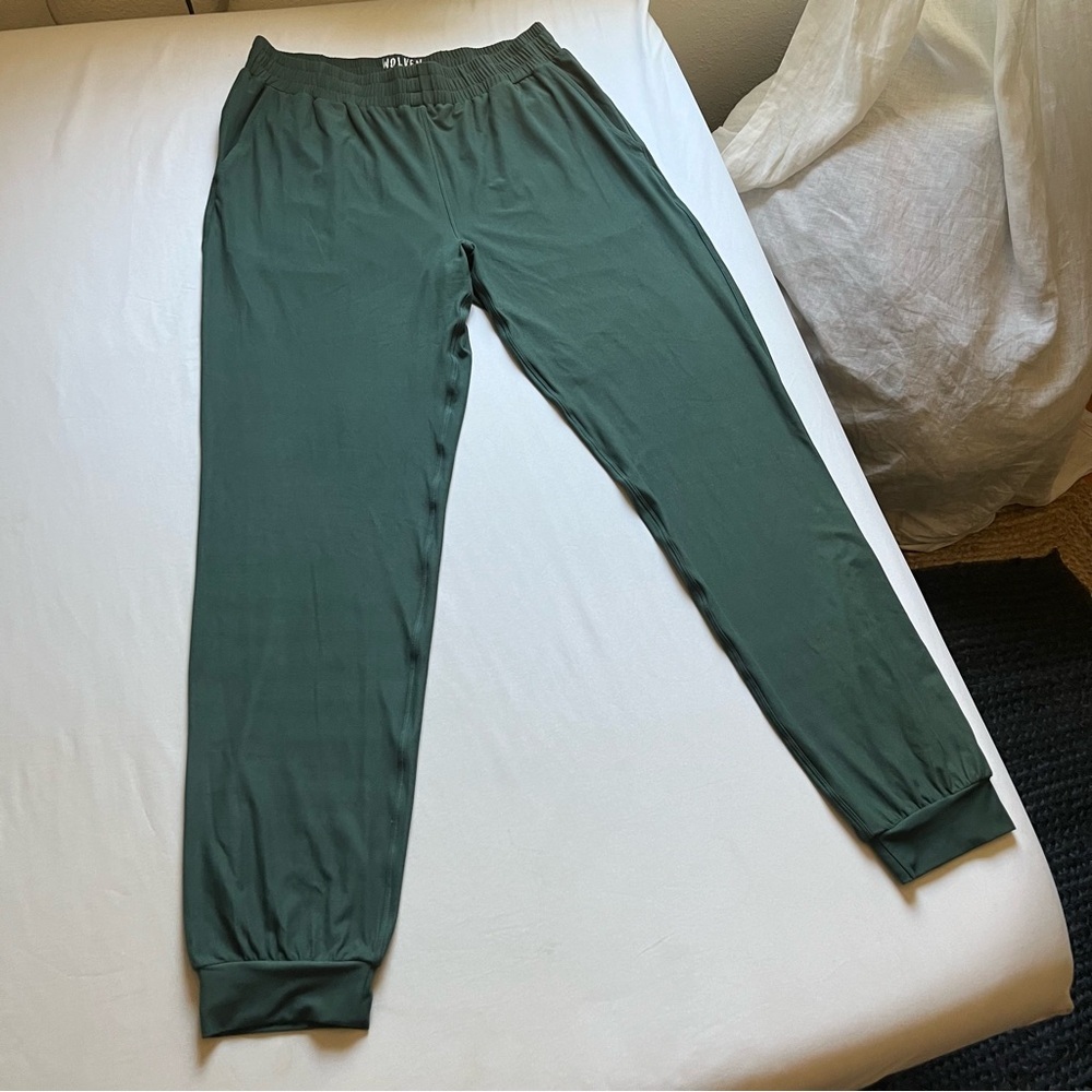 WOLVEN green‎ knit athletic elastic waist band cropped jogger sweat pants